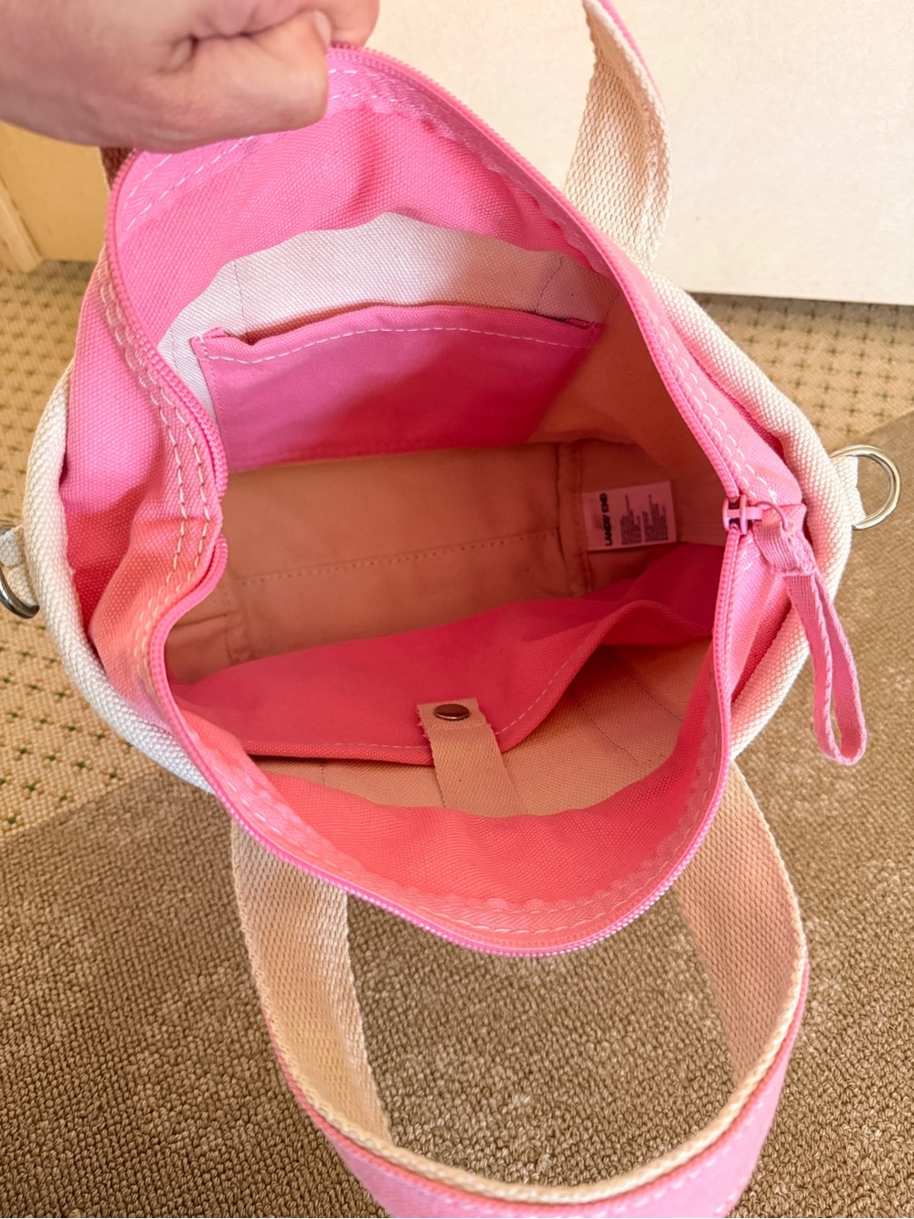 Lands' End Fresh Pink & Natural Small Canvas Tote Bag - Picture 6 of 11